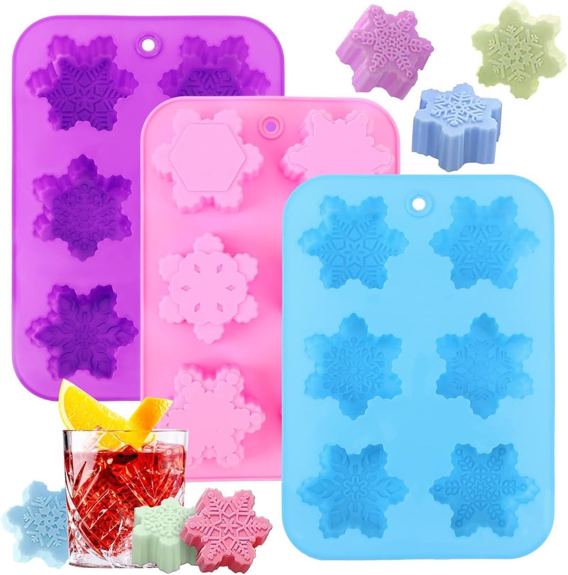 BOARDFEB Snowflake Molds, 3Pcs Christmas Silicone Cake Trays 3D Snowflake Cookie Soap Reusable Non Stick Chocolate Molds for Christmas Muffin Jelly Ice Cube Making Winter Party Home Decorations - Image 1